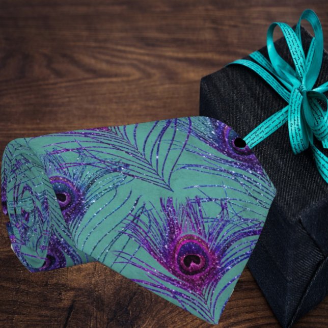 Pena de Pavão Gravata Azul Azul Necktie (Criador carregado)