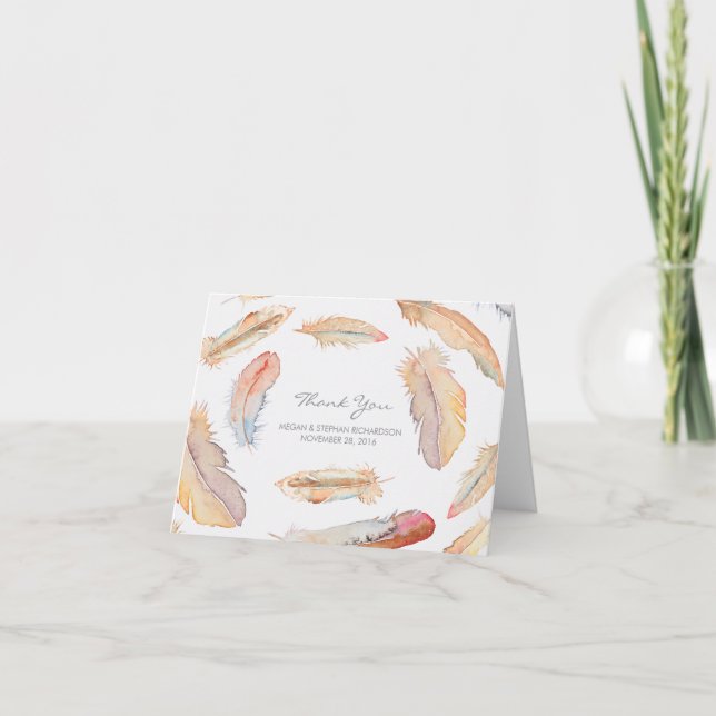 Penas Aguarela Boho Agradecimento Casamento (Frente)