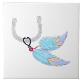 Penas azuis coloridas Azulejo de ferradura