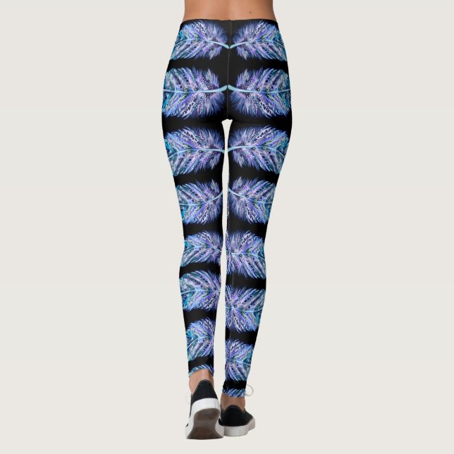 Penas Azuis do Exotix Leggings Pretas - Escolher C (Verso)