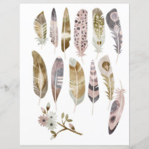 Penas boho em aquarela para recortar e colar
