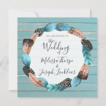 Penas de madeira de turquesa russa Convite para Ca