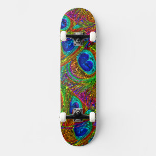 Penas de Pavão Arte em Vidro Skateboard 1