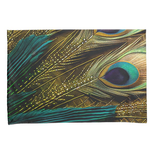 Penas de Pavão Dourado Azul Elegante-Abstrato Azul (Frente-Direita)
