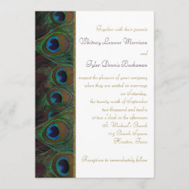 Penas de Peacock Douradas Convite para Casamento