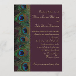 Penas de Peacock Douradas Convite para Casamento
