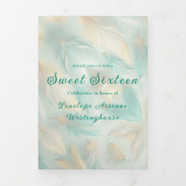Penas Douradas chic Doce 16 Convite de festas