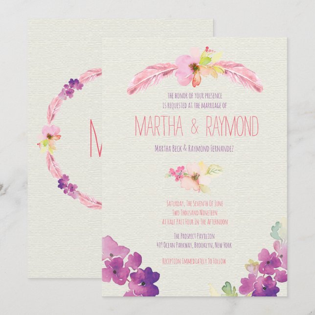 Penas e Flores, Convites De Casamento (Frente/Verso)