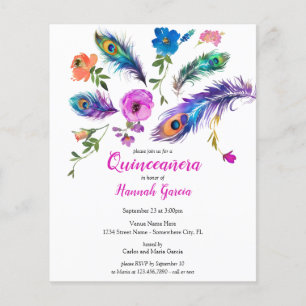 Penas e flores Orçamento Quinceañera Convite