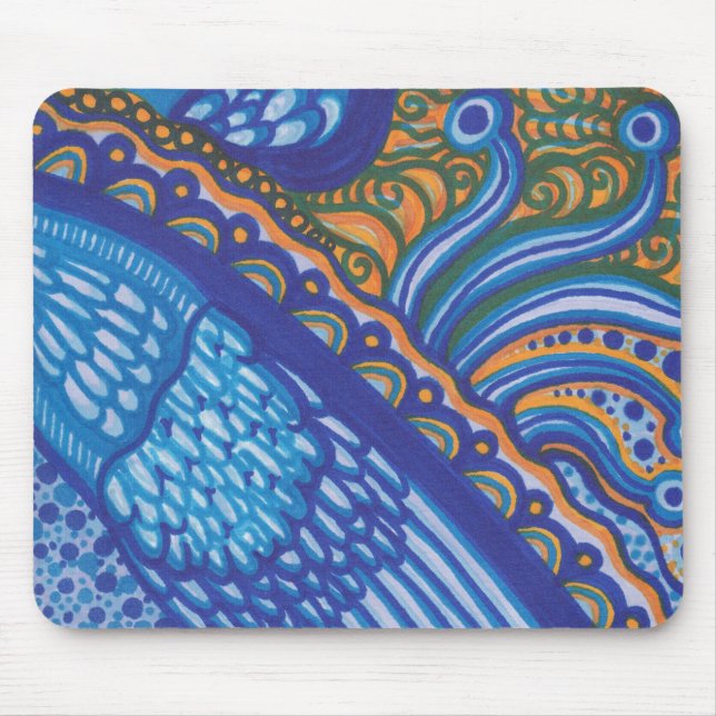 Penas e laço azuis lunáticos Mousepad (Frente)