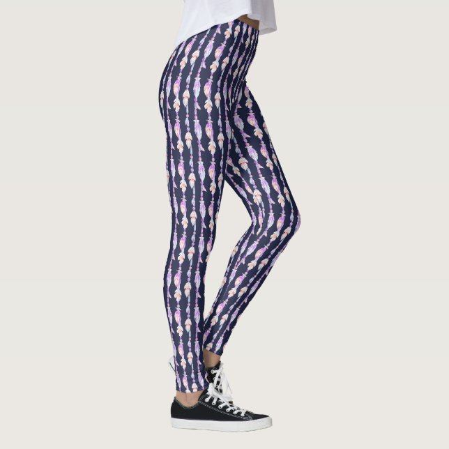 Penas miçangas, aquarelas, leggings com formato de (Direita)