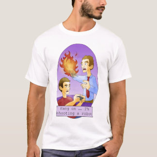 Pendure sobre, mim estão disparando em um t-shirt