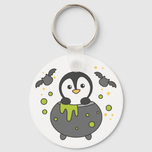 Penguin Happy Halloween Cauldron Bat Chaveiro