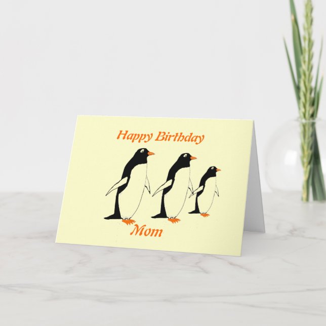 Penguins - Cartão de Aniversário Mãe (Frente)