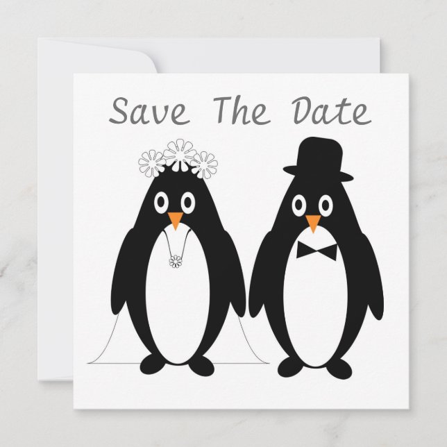 Penguins Design Salve A Data Convite De Casamento (Frente)