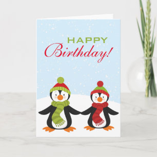 Penguins Winter Wonderland Birthday - Cartão de Sa