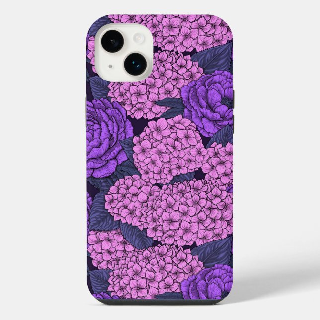 Penia e hidrangea em rosa e violeta (Verso)