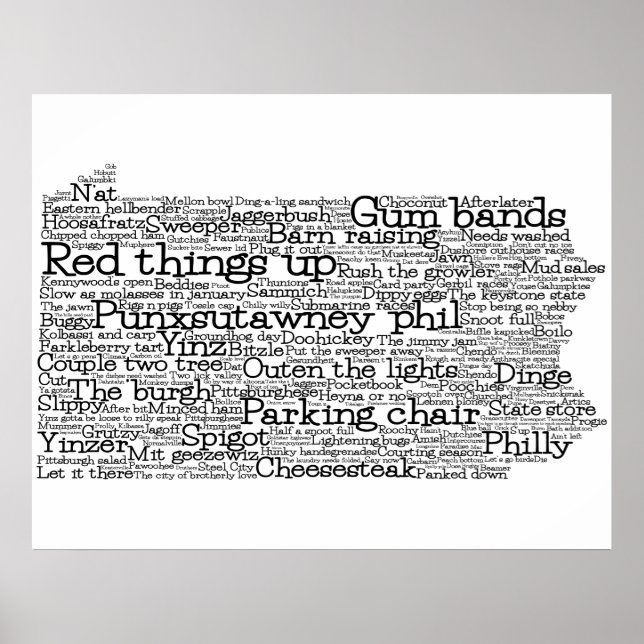 Pensilvânia EUA Slang Word Art Map Poster (Frente)