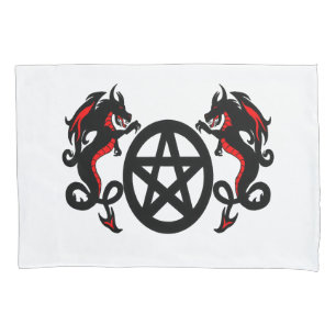 Pentacle pagão e dois vermelhos e dragões pretos