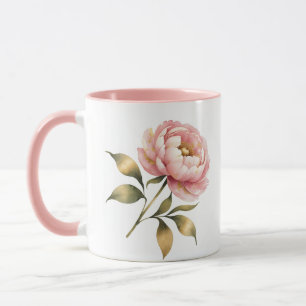 Peônia Rosa Bege Caneca de Aquarela Elegante