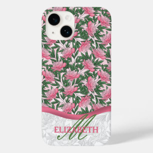 Pêonias Aquáticas Padrão Floral Monograma Rosa
