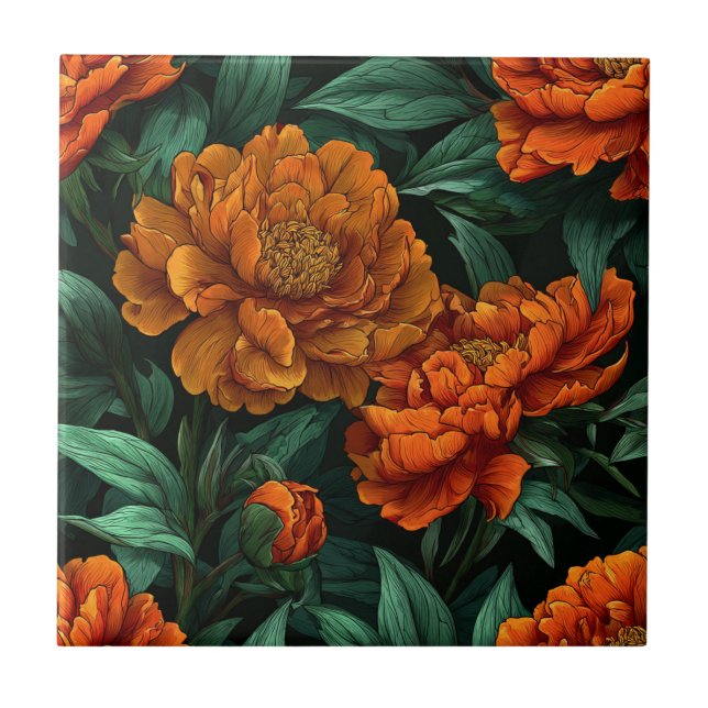 Peonias Azulejos Cerâmicos Para Decoração Espacial (Frente)
