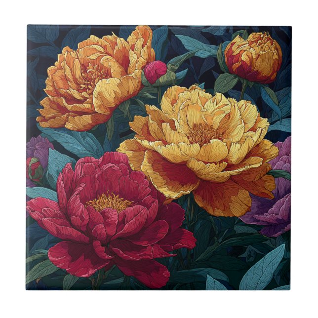 Peonias Botânicas Azulejos Cerâmicos Para Decoraçã (Frente)