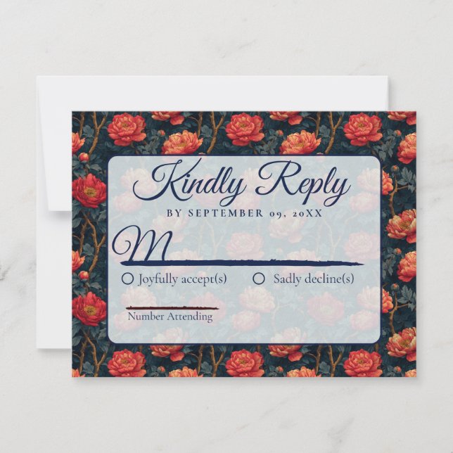 Peônias Botânicas Modernas RSVP Casamento Primaver (Frente)