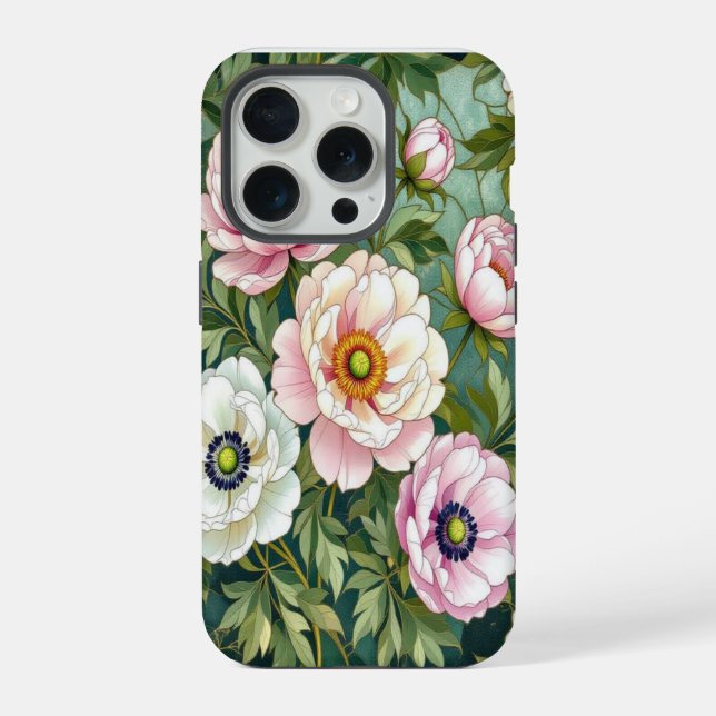 Peônias chic anemones efeito de vidro temperado  (Verso)