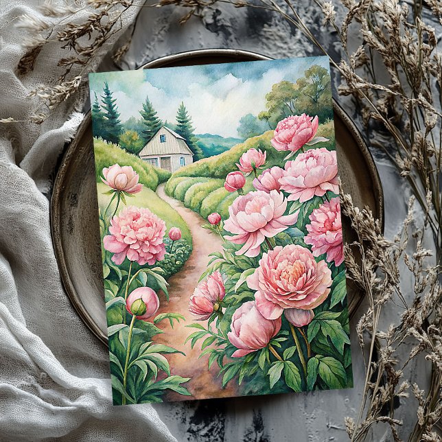 Pêonias cor-de-rosa Elegante papel para jardinagem (Elegant vintage pink peonies garden rice paper)