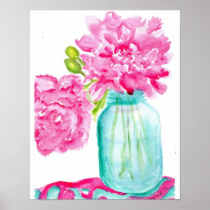 Peônias cor-de-rosa no poster de colocação em