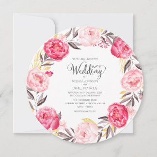 Peonias de Aquarela Convite de casamento Floral