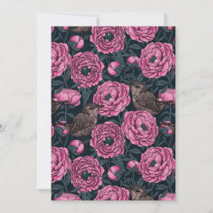 Peônias e cornetas em cinzas escuras