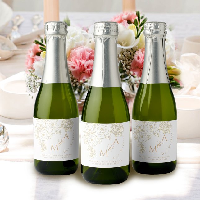 Peônias Ivory White para Casamento Romântico (Romantic Wedding Peonies Ivory White Sparkling Wine Label
)