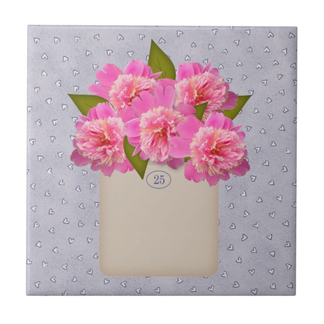 Pêonias Rosa Num Velho Azulejo Crock (Frente)