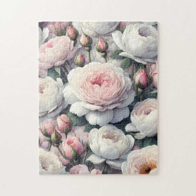 Peônias Rosa Suave e Brancas Quebra-Cabeça de 252  (Vertical)