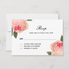 Peonie Romântico de Coral com Placas RSVP de Faixa