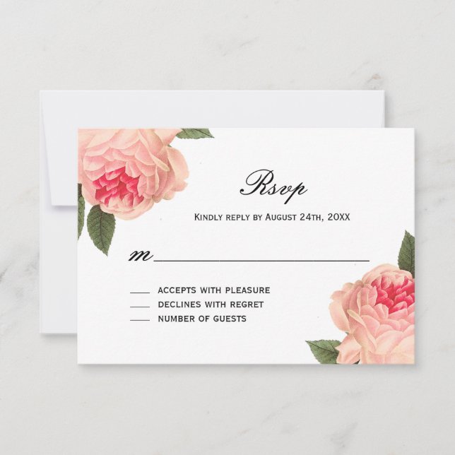 Peonie Romântico de Coral com Placas RSVP de Faixa (Frente)