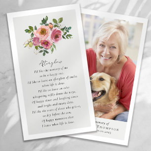 Peonies Foto Memorial Funeral Cartão de Oração Fun