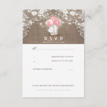 Peonies Mason Jar Rustic Weds Cartões RSVP