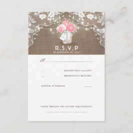 Peonies Mason Jar Rustic Weds Cartões RSVP