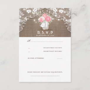 Peonies Mason Jar Rustic Weds Cartões RSVP