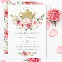 Peonies Rosa Floral Chá de fraldas Chá Convite