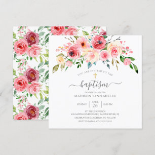 Peonies Springtime Rosa Floral Baptism Convite