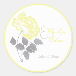 Peony Amarelo com Cinza e Adesivo Redondo Branco d