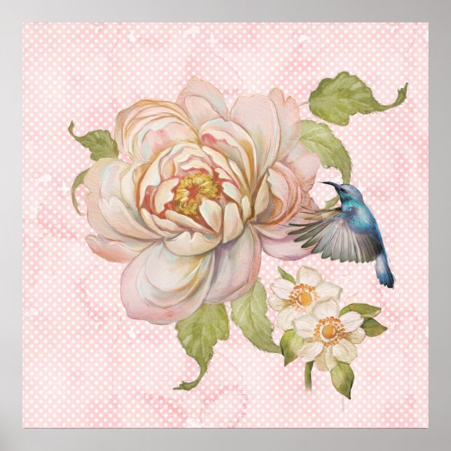 Peony Buquê e Hummingbird Poster (Frente)