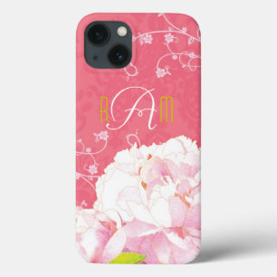 Peony, Coral Pink Damask Monogrammed iPad Air Case