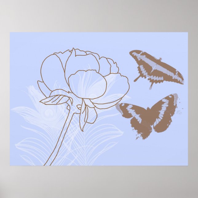Peony e Borboletas Poster (Frente)