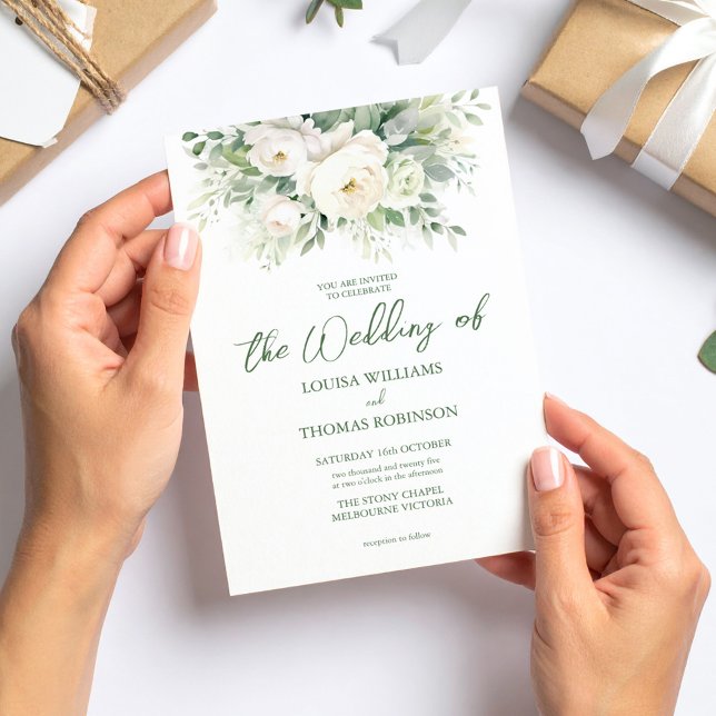 Peony e Convite de casamento de Creme de Aquarela (Cream roses invitation
)