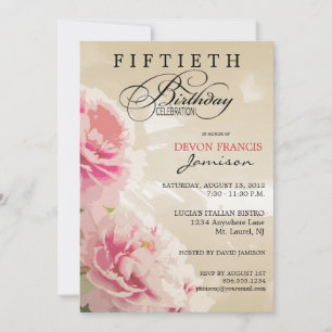 Peony Floral 50º Convite de aniversário Tan